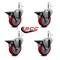 Service Caster 4'' Red Poly Swivel 7/16'' Grip Ring Stem Caster Set with Brake, 4PK SCC-GR20S414-PPUB-RED-PLB-716138-4 - alternate 2